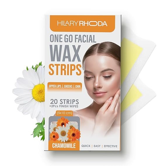 Hilary Rhoda Women One Go Facial Wax Strips|Ready-To-Use|Face, Cheek, Upper Lip & Chin Facial Wax|Painless Hair Removal|With 2 Finish Wipes|20 Strips (Chamomile)