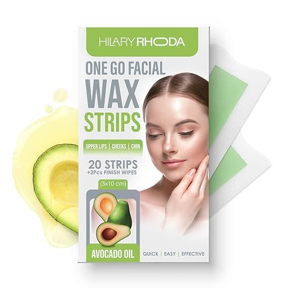 Hilary Rhoda Women One Go Facial Wax Strips - Ready-To-Use for Face, Cheek, Upper Lip & Chin - With 2 Finish Wipes - 20 Strips (Avocado Oil)
