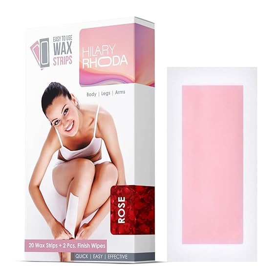 Hilary Rhoda Easy To Use Wax Strips | Gel Wax Hair Removal | Full Body Wax Strips for Arms,Legs & Body | Salon Like Results at Home Wax Strips | With 2 Finish Wipes | 20 Strips (Rose)