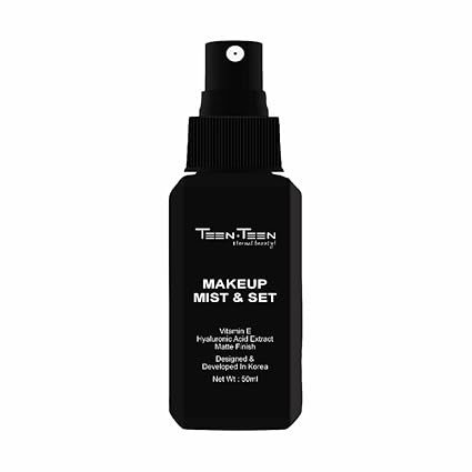 TEEN TEEN Makeup Fixer Mist & Set | Vitamin E Enriched & Hyaluronic Acid Extract | Matte Finish, Skin Protection, Transparent, 50ml